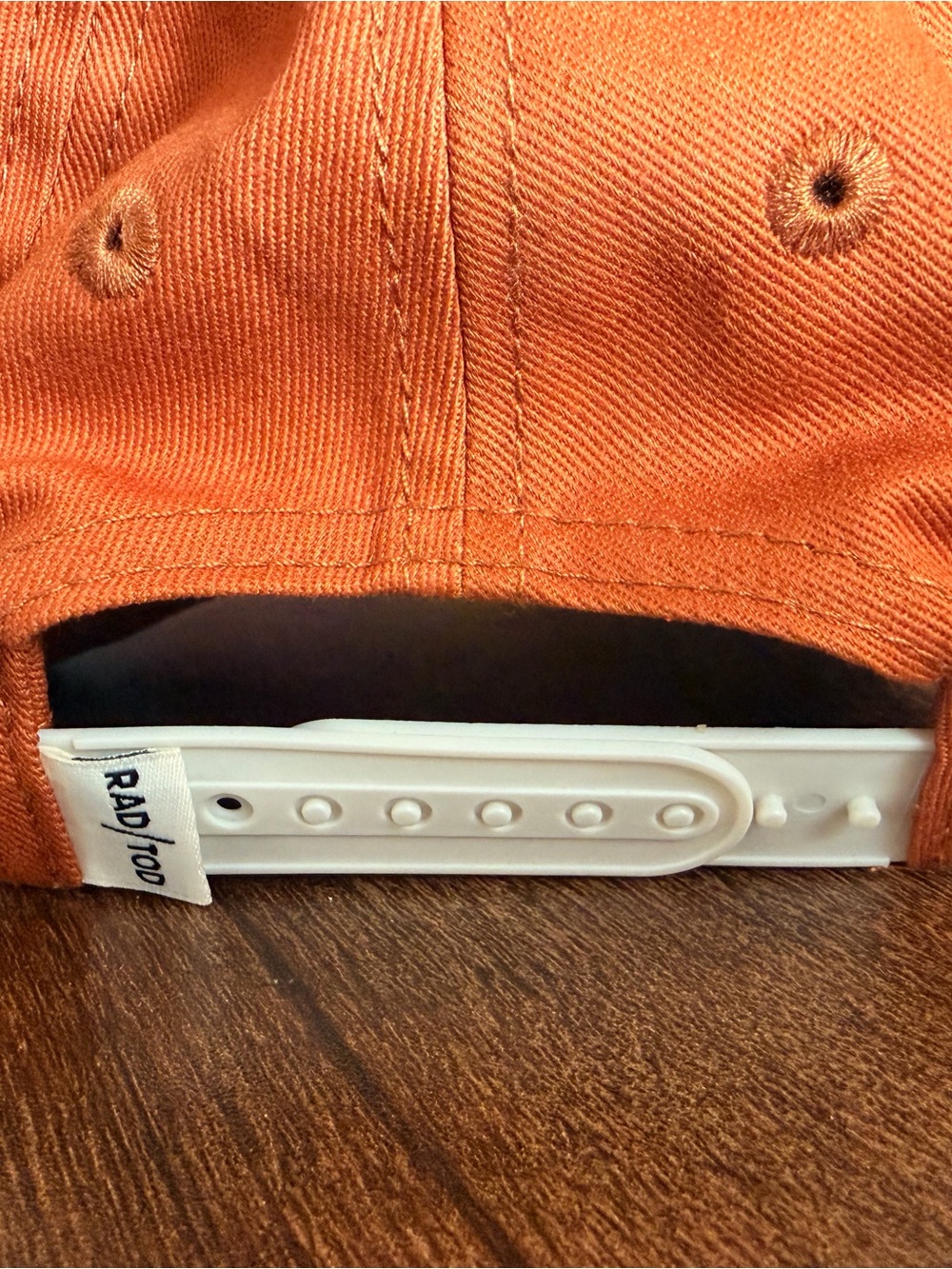 Rust Orange Snapback Hat with White Adjustable Strap